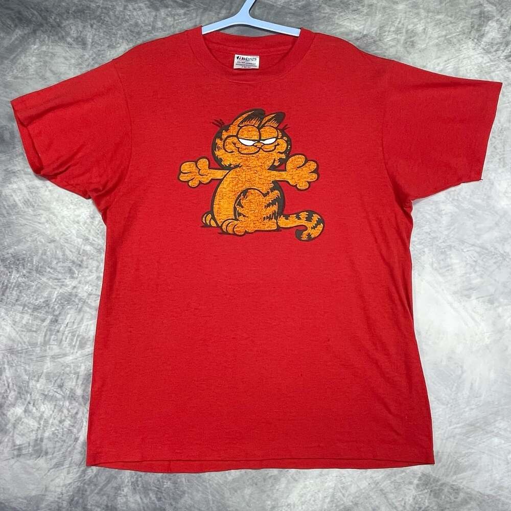 Vintage Hanes Garfield Brown T-Shirt Size L 42-44 Red 50/50 Combed
